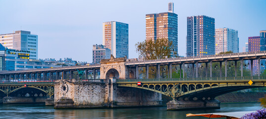 Promenade Jean-Paul Belmondo on historical Bir Hakeim Bridge in Paris, France