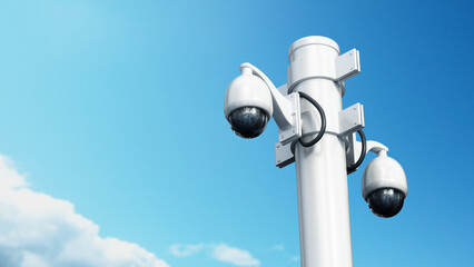 Security cameras in the pole. Copy space on the left. 3D illustration