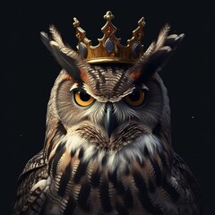 Portrait of a majestic Owl with a crown