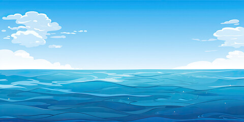 Cartoon anime style ocean sea graphic resource illustration calm waters blue skies background, generated ai