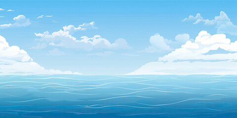 Cartoon anime style ocean sea graphic resource illustration calm waters blue skies background, generated ai - obrazy, fototapety, plakaty