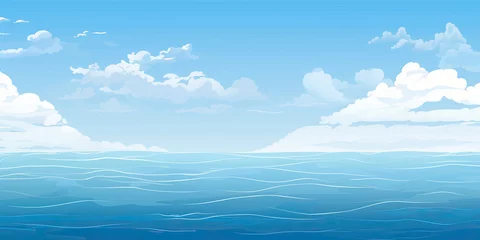Sierkussen Cartoon anime style ocean sea graphic resource illustration calm waters blue skies background, generated ai © dan