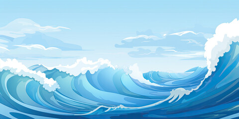 Cartoon anime ocean waves illustration graphic resource sea blue waters background, generated ai