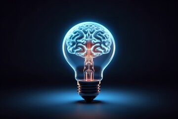 a glowing brain inside a light bulb on a black background is a powerful symbol of creativity, innovation, and the power of the human mind.