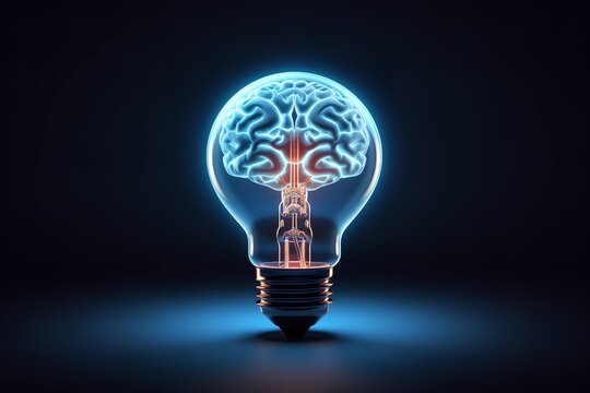 a glowing brain inside a light bulb on a black background is a powerful symbol of creativity, innovation, and the power of the human mind.