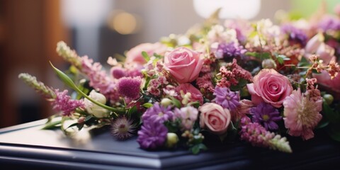 Funeral flowers on the coffin lid