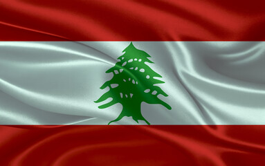 3d waving realistic silk national flag of Lebanon. Happy national day Lebanon flag background. close up