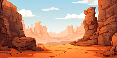 Canyon valley background illustration cartoon anime style wide desert canyons backdrop, generated ai