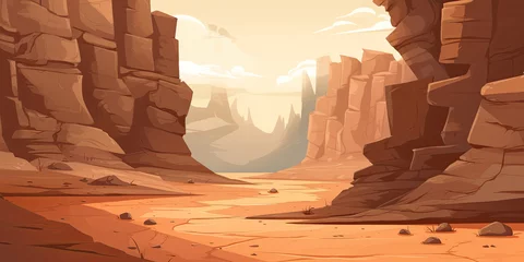 Foto op Canvas Canyon valley background illustration cartoon anime style wide desert canyons backdrop, generated ai © dan