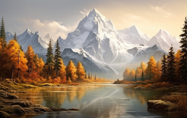 Fototapeta na wymiar autumn lake in mountain