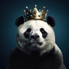 portrait of a majestic panda with a crown