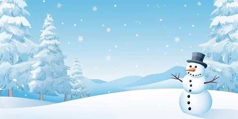 Fotobehang Snowman Winter scene cartoon snowy illustration children friendly Winter background, generated ai © dan
