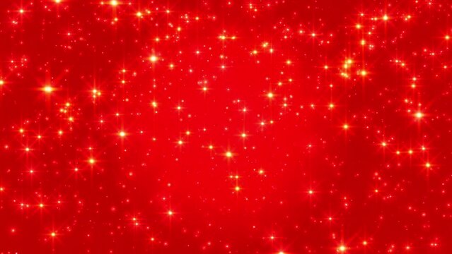 赤い背景に煌めく光の輝き / アブストラクト・クリスマス・冬のイルミネーションの背景イメージ