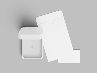 White Blank Jewelry packaging Box Mockup with Envelope and Business Card