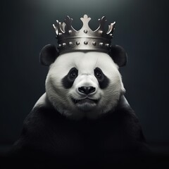 portrait of a majestic panda with a crown - obrazy, fototapety, plakaty