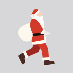 flat cartoon vector, colorful and festive illustration, cartoon santa claus carrying a sack of gift