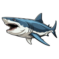 Megalodon animal in cartoon style on transparent background, Shark Stiker design.
