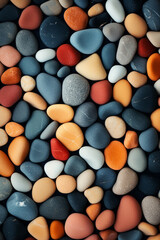 The close up detail abstract wallpaper of many smoothly colorful pebbles as a background. Generative AI.
