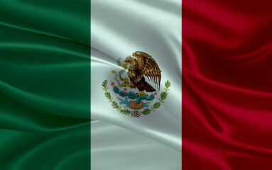 3d waving realistic silk national flag of Mexico. Happy national day Mexico flag background. close up