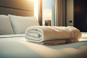 Towels on the bed. Generative AI