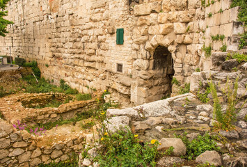 The historic city walls of Split in Croatia. Part of the Diocletian Palace. This is part of the eastern wall