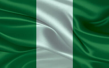 3d waving realistic silk national flag of Nigeria. Happy national day Nigeria flag background. close up