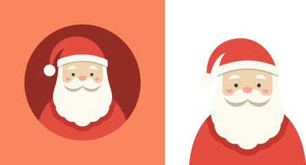 Cute Santa Claus with beard red costume icon Christmas banner greeting card set vector flat