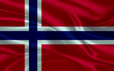 3d waving realistic silk national flag of Norway. Happy national day Norway flag background. close...