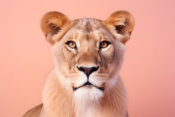 Lioness in front of studio background