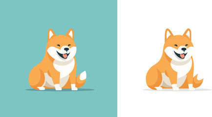 Smiling Shiba Inu puppy Japanese dog with open mouth icon set vector flat illustration - obrazy, fototapety, plakaty
