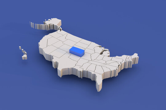 Kansas state of USA map with white states a 3D united states of america map