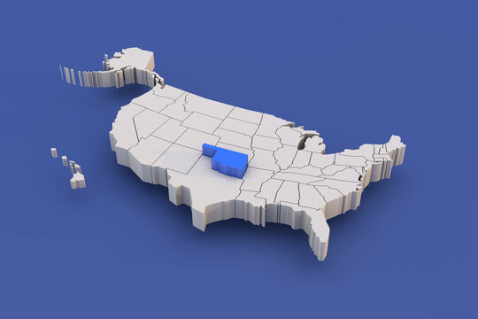 Oklahoma state of USA map with white states a 3D united states of america map
