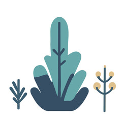 Garden shrubs. Vector set of vegetation bushes, grass and trees. 