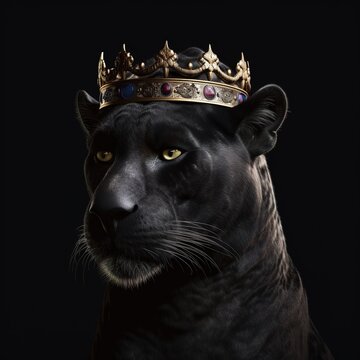 portrait of a majestic Panther with a crown