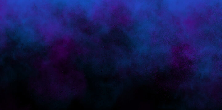 Blue and purple steam Artificial magic smoke in red-blue light Colorful abstract background with paint splashes on a black background. Abstract ancient dark blue stained grungy