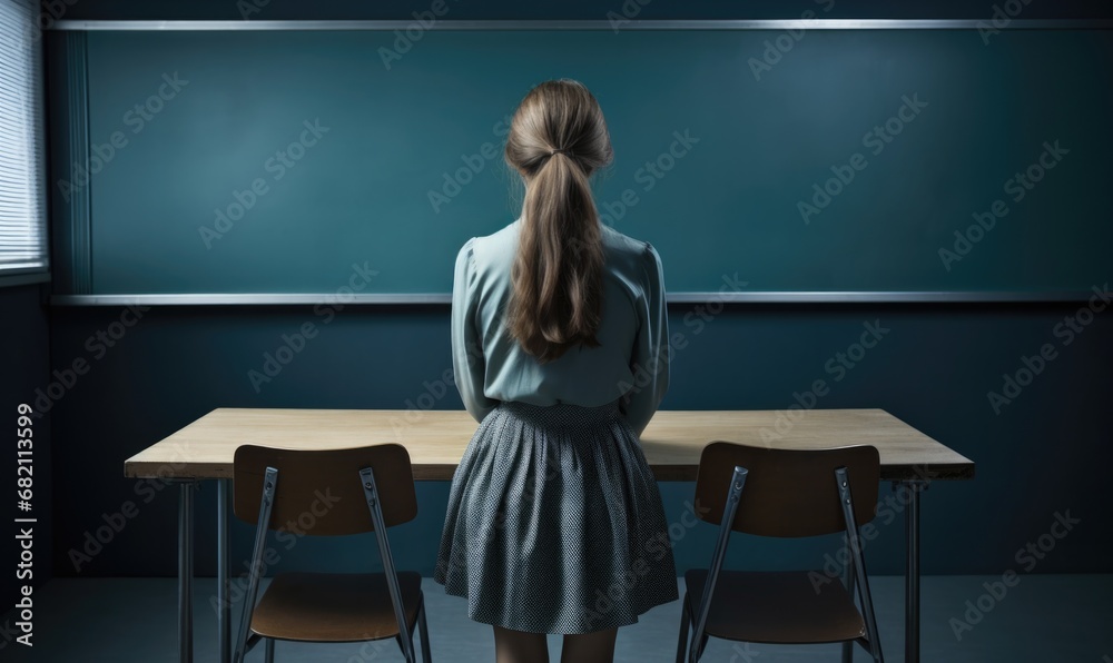 Sticker A woman standing in front of a blackboard in a classroom. Generative AI.