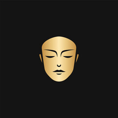 Female golden face mask minimalist premium logo for skin care beauty salon vector flat