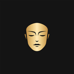 Female golden face mask minimalist premium logo for skin care beauty salon vector flat