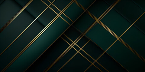 Abstract rich dark green wallpaper background with golden elements	
