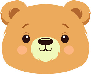 Funny baby brown bear head cute cartoon character icon for childish t shirt print vector flat