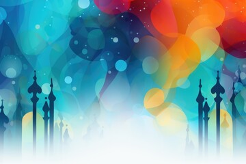 Religious background with mosque and colorful bokeh lights. Abstract background for National Religious Freedom Day