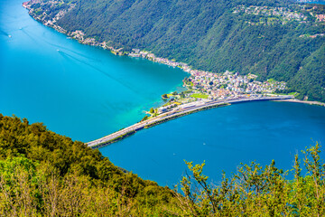 Lugano Lake, Italian: Lago di Lugano. Lookout from Balcony of Italy on Mount Sighignola. Italy and...
