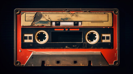Generative AI, photo of old audio tape cassette, vintage nostalgic object for the design of the 80s - obrazy, fototapety, plakaty