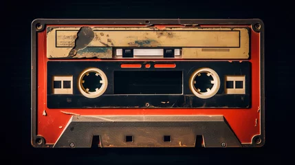 Fototapeten Generative AI, photo of old audio tape cassette, vintage nostalgic object for the design of the 80s © Rymma