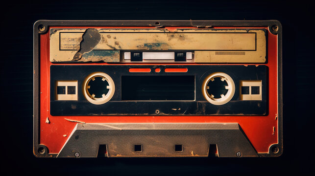 Generative AI, photo of old audio tape cassette, vintage nostalgic object for the design of the 80s