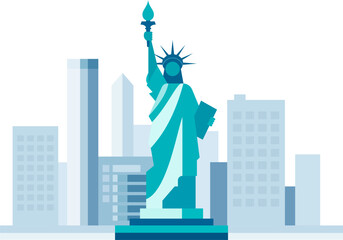 American Statue of Liberty with New York modern city background minimal icon vector flat © provectors