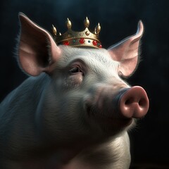 portrait of a majestic Pig with a crown