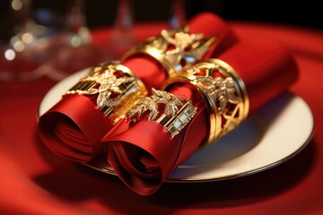 Holiday Napkin Rings: Close-up of festive napkin rings.