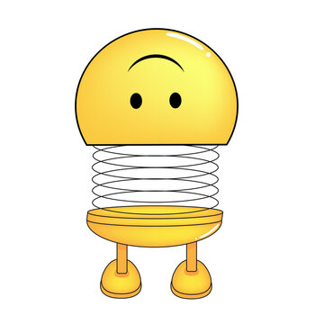 Vector illustration of spiral emoticon with body and legs. Forced smile spiral Emoji cartoon. Cute emoticon, child icon.