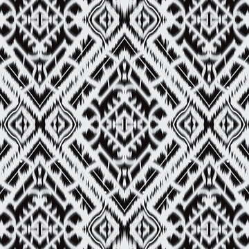 Illustration hand drawn geometrical abstract seamless Ikat pattern